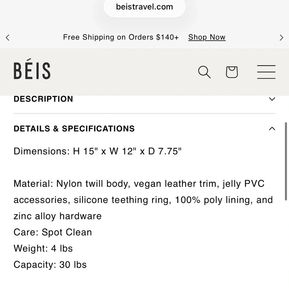 BEIS Black Baby Bag Backpack Tote